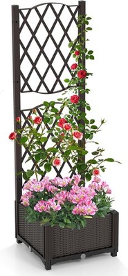 Blumenkasten mit Rankgitter Rattanoptik Selbstbewässernd large Garten
