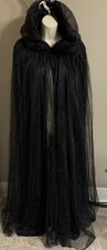 Adult BLACK Double Layer HOODED COSTUME CAPE OS Long HOOD Mesh Lined DEFECTS