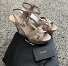 BNIB Authentic Saint Laurent Tribute 85 Sandals 40.5 Dark Beige Smooth Leather — photo 3