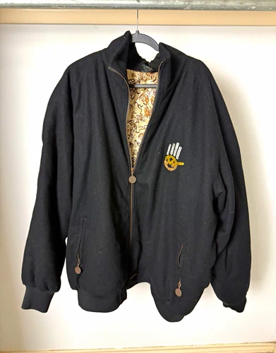 Vtg y2k Miskeen Originals Embroidered Skull Wool Bomber Jacket Mens 4XL Black - product listing photo