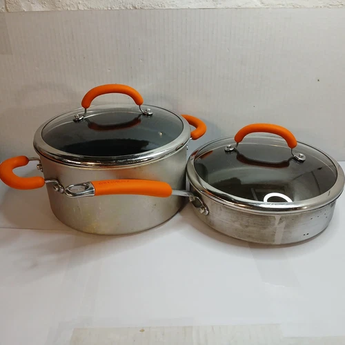 Rachael Ray Set Of Hard Anodized Nonstick Frying Saute Pans W/Lids 3 Qt And 6 Qt