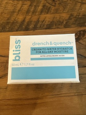 Bliss Drench & Quench All-Day Moisturizer with Hyaluronic Acid 1.7 fl oz New