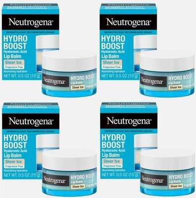 4 Neutrogena Hydro Boost Hyaluronic Acid Lip Balm SHEER ICE New In Box 0.5 Oz