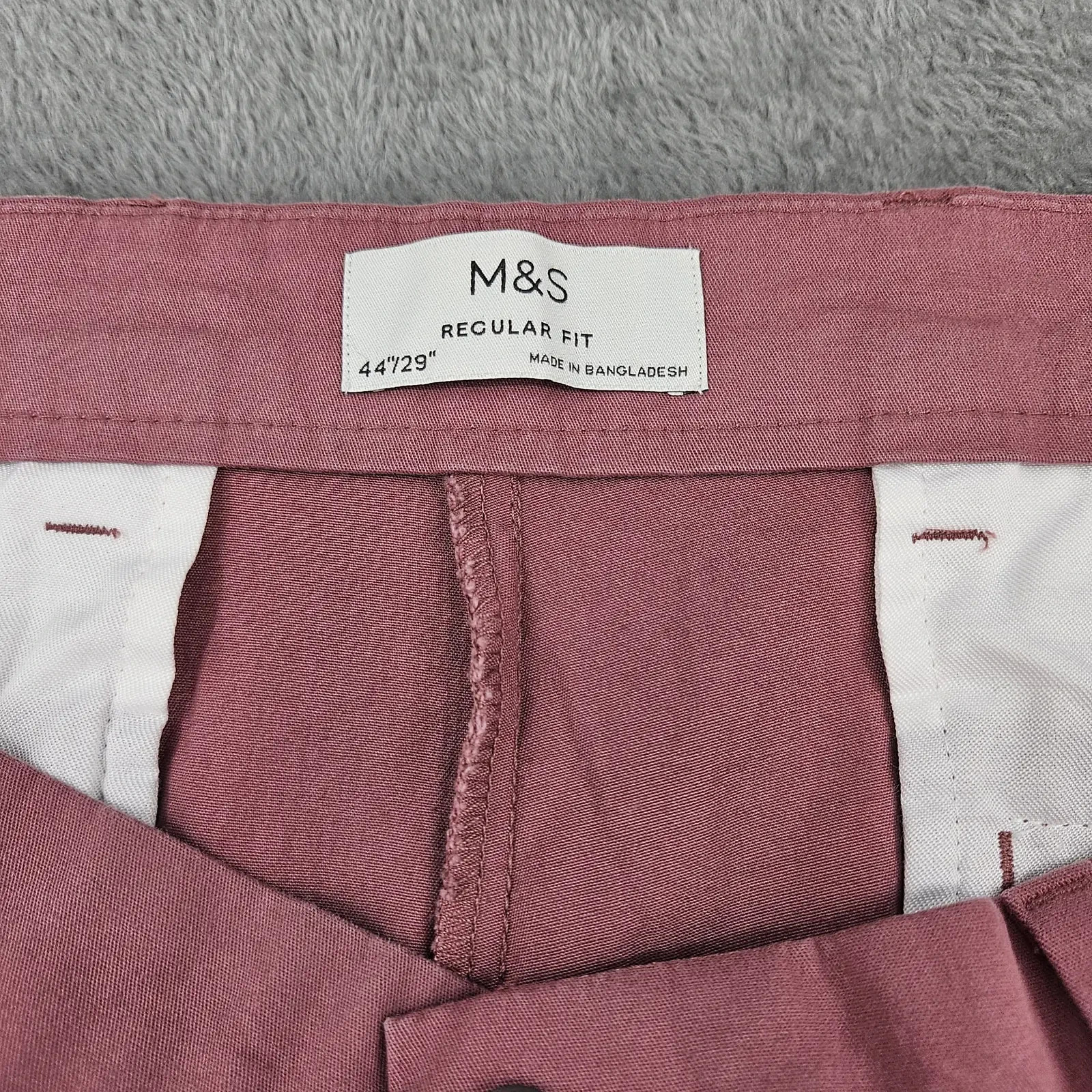 M&S Mens Chinos W44 L29 Raspberry Regular Fit Stretch Cotton Trousers Short image 6