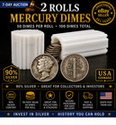 $10 FV Mercury Dimes 90% Silver (2 Rolls) Pre-1945 🔥 with Plastic Holders — photo 1