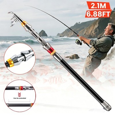 2.1M Carbon Fiber Telescopic Fishing Rod Spinning Pole for Saltwater Freshwater
