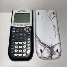 Texas Instruments TI-84 Plus Graphing Calculator Black W/White Marble Cover NICE