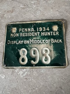 1934 Pennsylvania Non Resident Hunting License