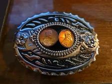 1978 Linclon Penny Coin Belt Buckle,  Vintage chrome