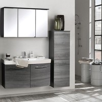 Komplett BadezimmermöBel Set Eiche 100Cm Waschtisch LED Spiegelschrank BadmöBel