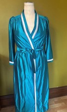 Vintage Teal Satin Polka Dot Robe with Belt