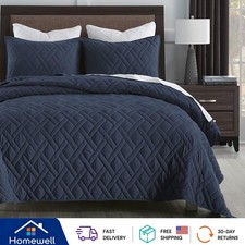 3-Piece Quilt Set in Classic Navy Blue - Lightweight Hypoallergenic Comfort