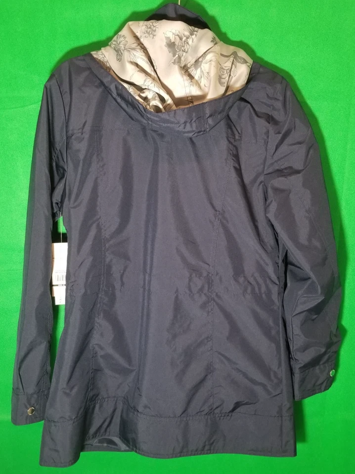 Abrigo de lluvia Nicole Miller New York para mujer azul marino mediano resbaladizo anorak Windcheater nuevo con etiquetas Foto 2 de 4