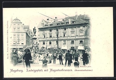 Ansichtskarte Augsburg, Ludwigsplatz mit Augustusbrunnen 