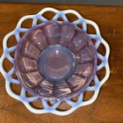Vintage Imperial Glass Bowl Katy Blue Opalescent Bowl Depression Lattice Edges