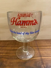Vintage Hamm’s Beer Glass Beer Goblet Thumbprint Stemmed Mug Glass