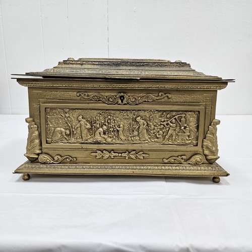 Antique Spanish Baroque Gilt Bronze Casket Jewelry Box Earlu 20th Century  - Picture 2 of 16