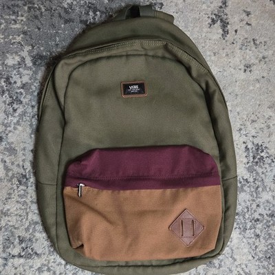 VANS Colorblock Backpack Green Brown Purple, Checkered, Zip, Adjustable Strap