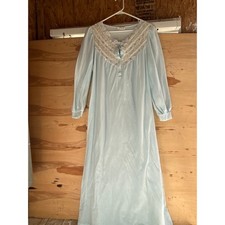 Vintage Nicole Victorian Nightgown Baby Blue Lace Embroidered Sleepwear Dress