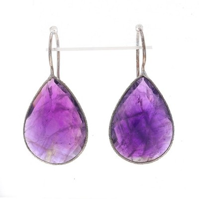 Sterling Silber Amethyst Ohrhänger - 925 Birne Schachbrett Cabochon durchbohrt