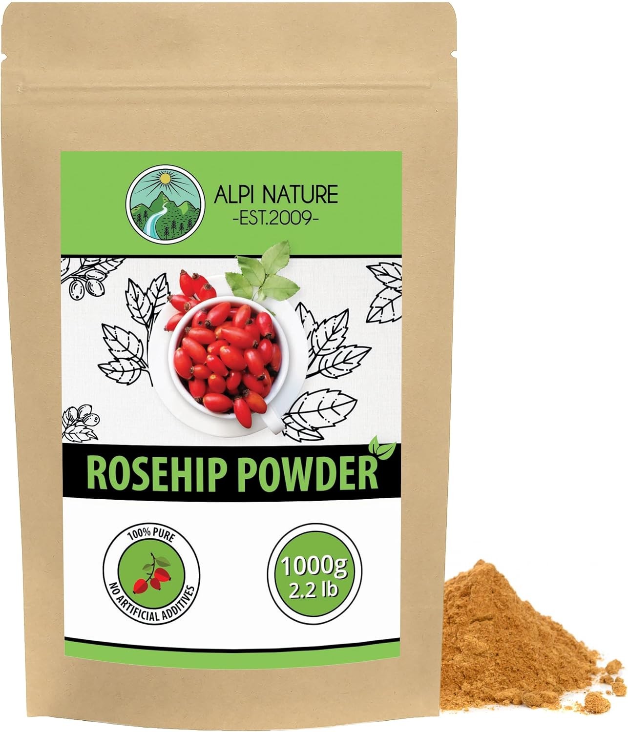 Alpi Nature Rosehip Powder 1kg 2.2 lb, Dried Ground Rosehips, Rose Hips Powder