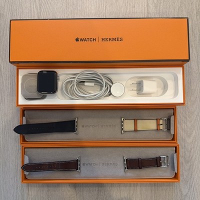 Hermès Apple Watch Series 4 44mm Edelstahl GPS +Cellular +2 Lederarmbänder