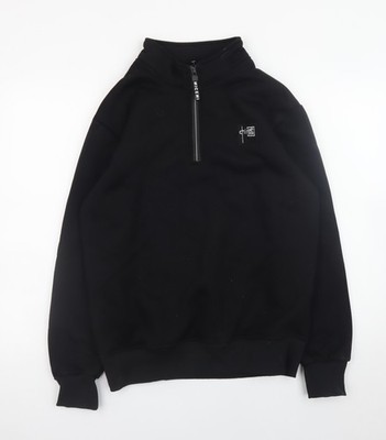 Schönes Fleece-Sweatshirt Herren schwarz S 1/4 Reißverschluss hochgeschlossen