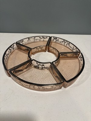 Vintage Pink Depression Glass Relish Wheel   5 Piece Segment Dish Set