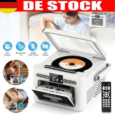 Tragbarer CD Player Boombox mit UKW Radio Bluetooth 5.1 Kassettenspieler 5000mAh