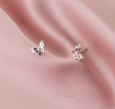 Without Stone Stunning Butterfly Stud Earring 14K White Gold Plated 925 Silver