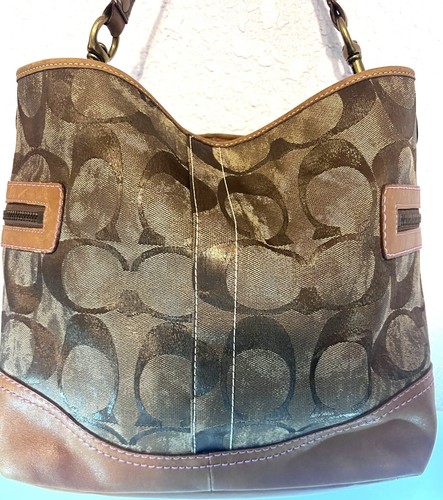 Vtg Coach Y2K Signature Metallic Gold Shoulder Bag Leather Purse  Brass Accents - Bild 2 von 11