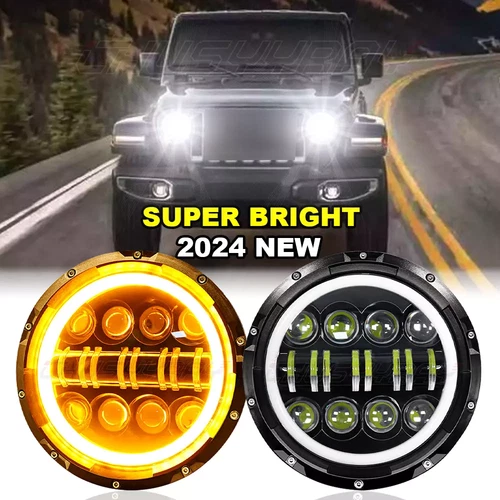 Pair 7"Inch Round Halo Led Headlights Hi/Lo for Jeep Wrangler JK LJ TJ 1997-2017 - Bild 1 von 14