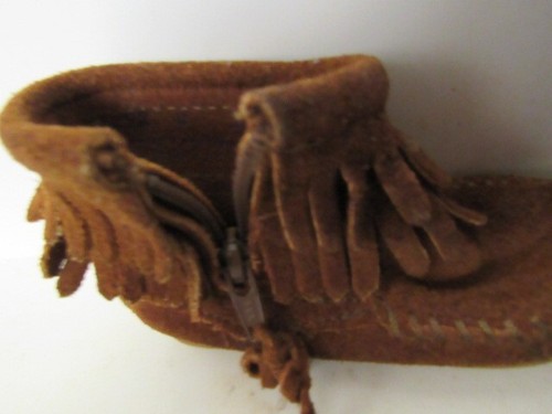 Pair of #1292 Minnetonka Brand Toddler Brown Leather Mocassins Toddler Size 4 - Picture 3 of 7