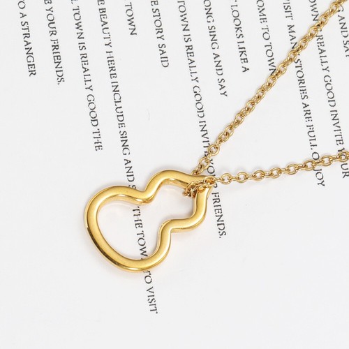 Women's Fashion Jewelry 18K Gold Plated Stainless Steel Gourd Pendant Necklace - Picture 3 of 11