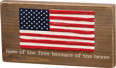 Home of the Free Because of the Brave Stitched Block Sign Primitives By Kathy