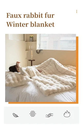 Faux Rabbit Fur Throw Blanket Luxury Plush Reversible Blanket Home Decoration US - Picture 9 of 30