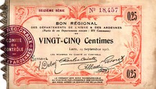 05 France / Frankreich Aisne & Ardennes 25 Centimes 1915   (FRNG-1031)