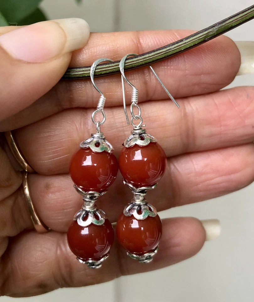 Plata de Ley 925 + 10 mm Rnd Cuentas Original Rojo Naranja Ónix 2 - Imagen 3 de 4