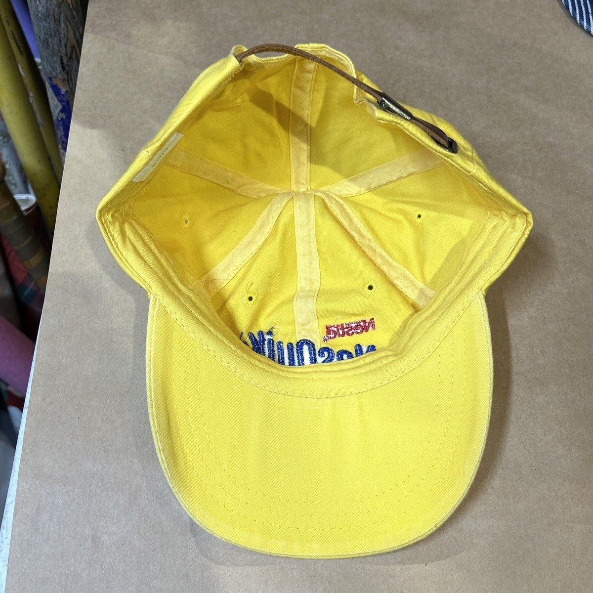 Vintage Yellow Nestle NesQuik Leather Strapback Hat | eBay