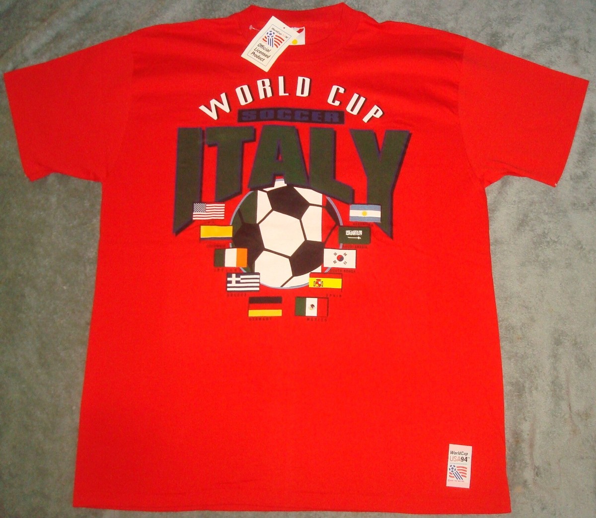 ITALY 1994 WORLD CUP USA T SHIRT XL SOCCER 90s FIFA FUTBOL SINGLE