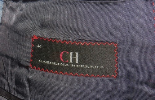 Carolina Herrera Navy Blue Striped Recent Flat Front Two Button Suit 44 - Picture 12 of 12