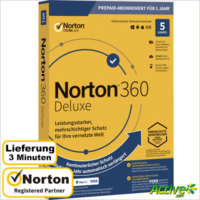 NORTON 360 Deluxe 2026 5 Geräte |PC,Mac,Android,iOS| Internet Security DE-Lizenz