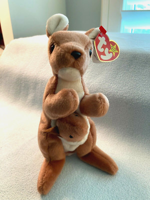 Ty Beanie Baby  1996 Pouch Kangaroo with Joey Style 4161 Tags P.E. Pellets