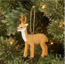New Faux Fur Deer with Antlers Christmas Tree Ornament Light Brown - Wondersho