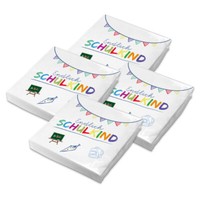 Itenga 80X Servietten Einschulung Schulanfang Endlich Schulkind Weiß Farbig Neu