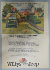 Willys Car Ad: War Time From Fighter To Farm Hand from 1945 Size: 11 x 15 inches