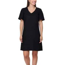NWT Nicole Miller Women's Short Sleeve Linen Blend Dress Black Boho Size XL