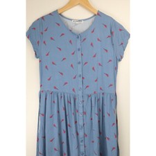 Lightning Bolt Denim Dress Sz S Junkfood Short Sleeve Button Down Swing Chambray