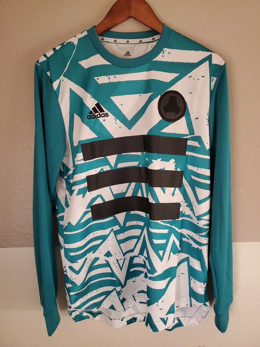 New Adidas Tan Adv Jersey LS FM0835 Football Soccer White Green Men Size  Small