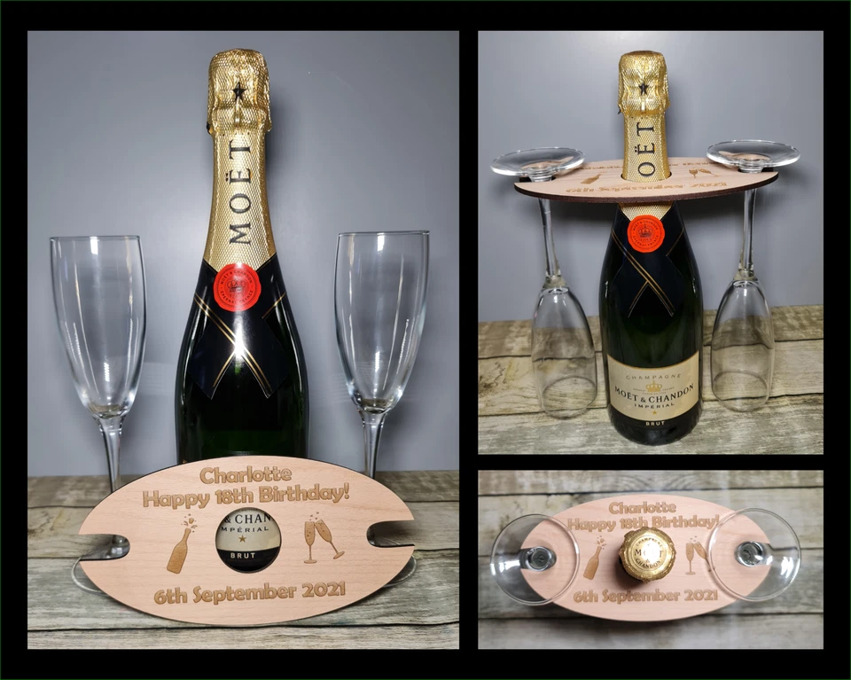Personalised Birthday Gifts Champagne Bottle Glass Holder 18th 21st 30th 40th 50